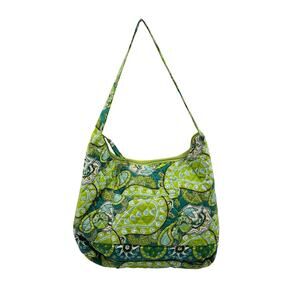 Womens Boho Resort Retro Green Paisley Quilted Cotton Medium Shoulder Bag